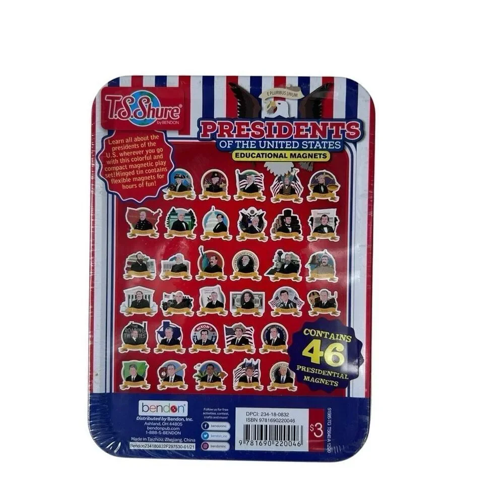 TS Shure US Presidents Educational Magnets in Tin  Sealed New
